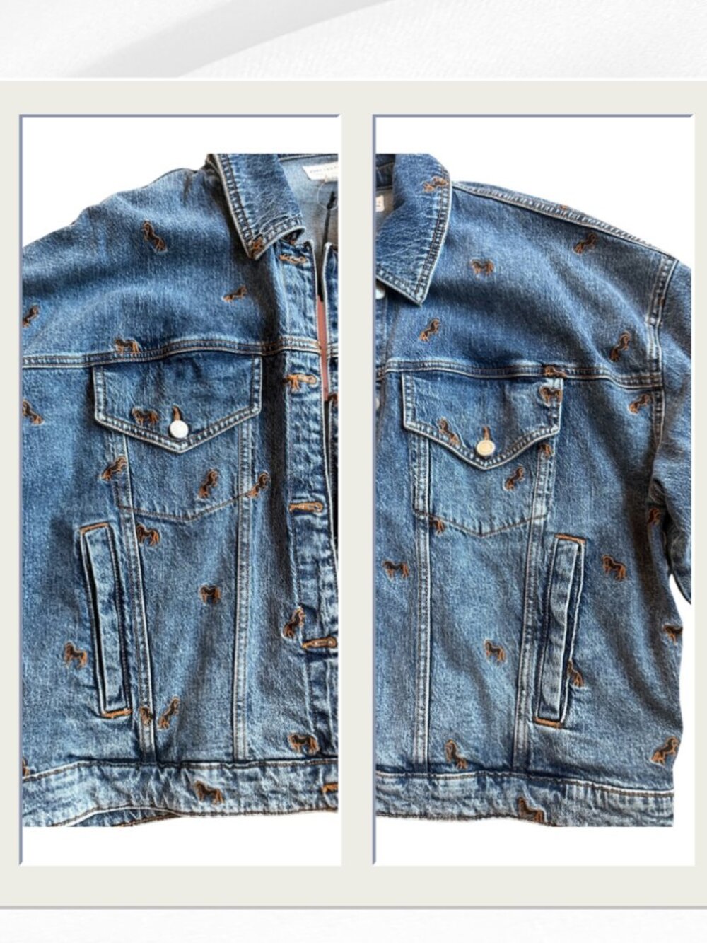 Avec Les Filles Horse Embroidered Ombre Trucker Jacket XL Denim Artisan Wash - Picture 7 of 17